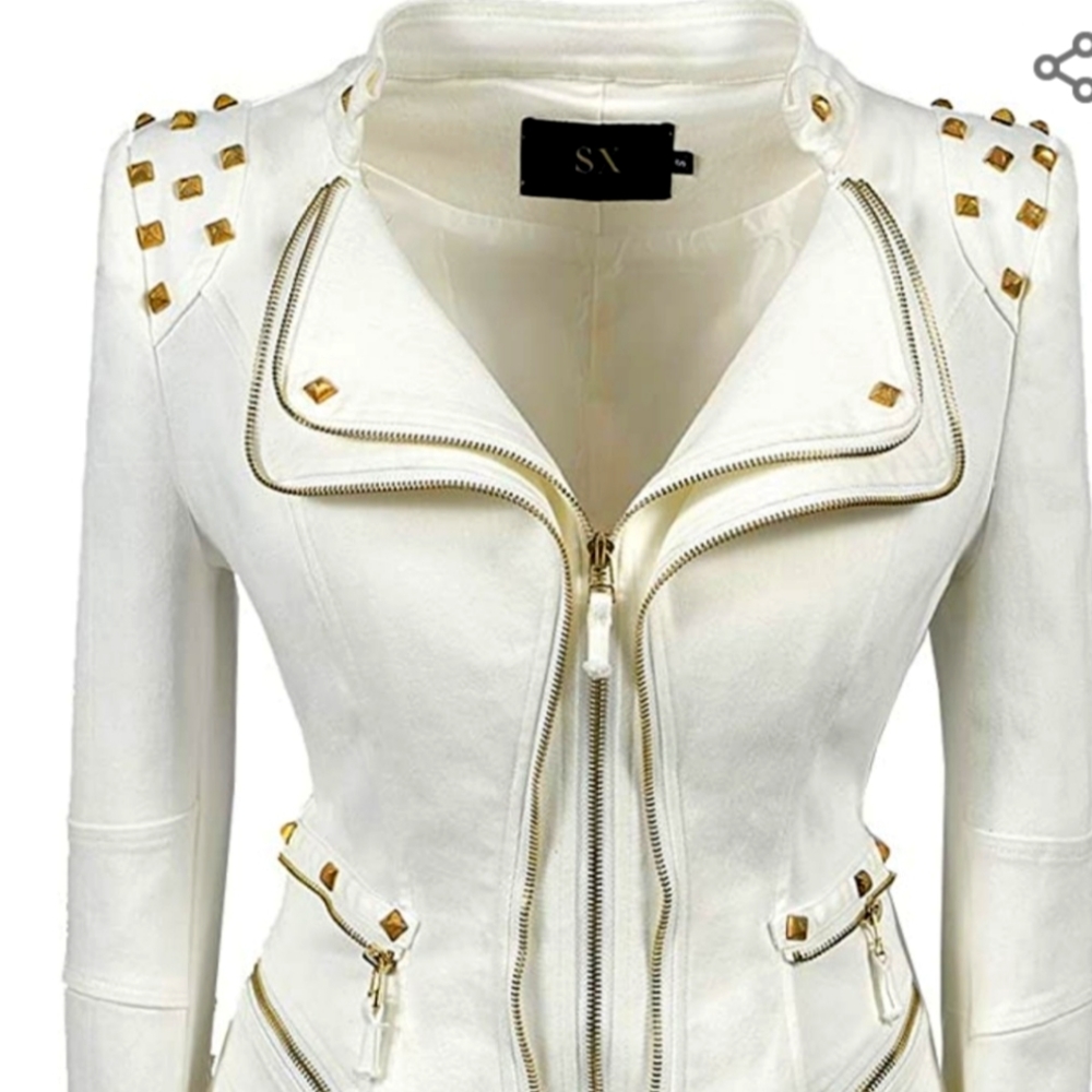Gold studded Moto denim jacket 🔥